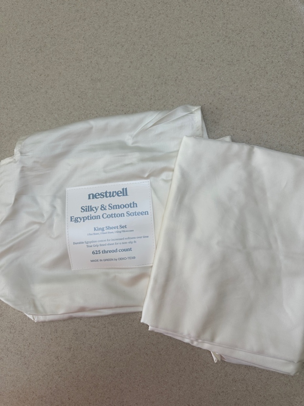 Nestwell Silky & Smooth Egyptian Cotton Sateen King Pillowcases- Light Cream